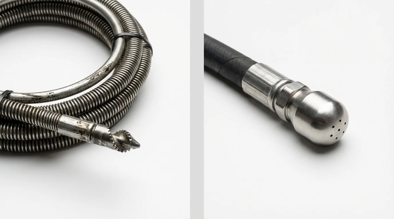 Drain snake cable and hydro jetting nozzle used for drain cleaning in Holland, MA